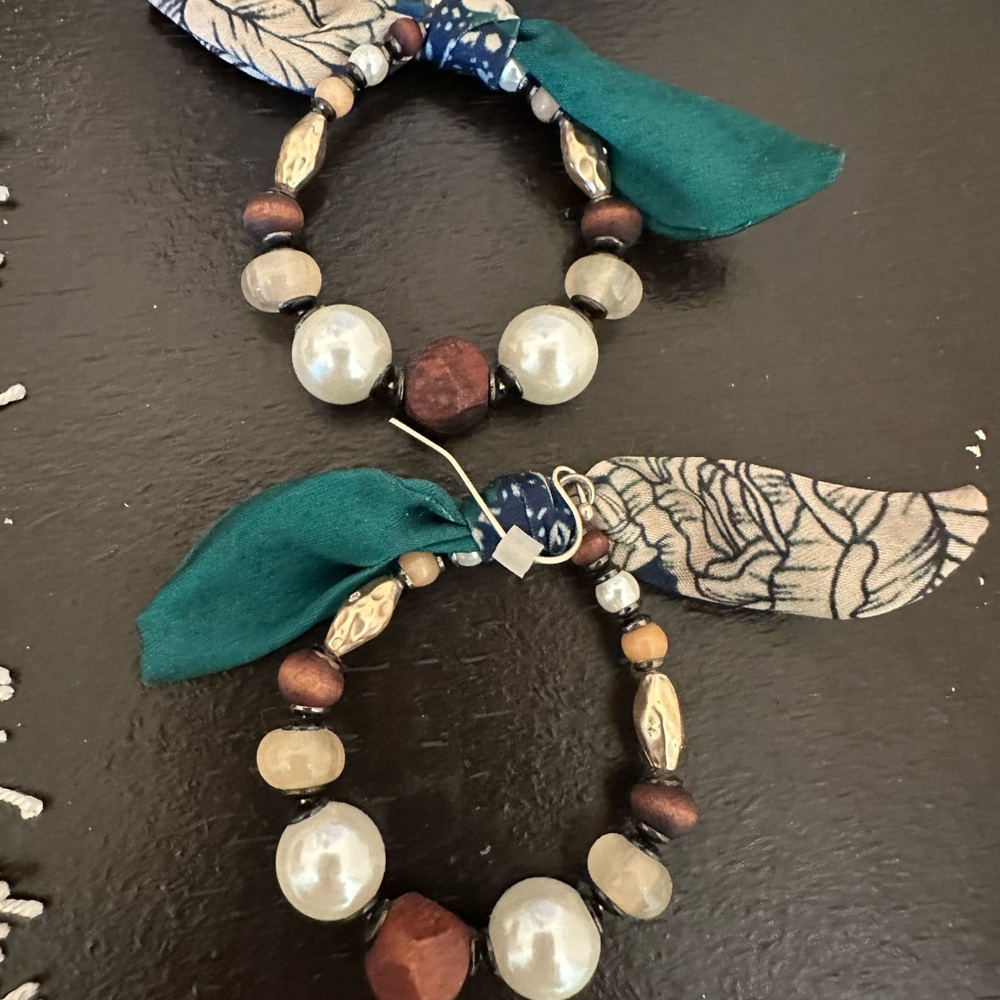 Elegant Beaded hoop earrings with Teal Accents